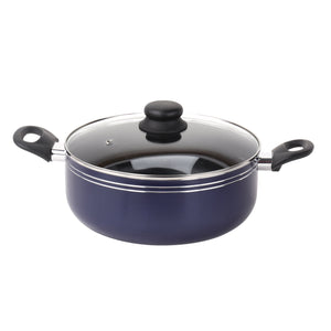 Royalford RF5858 12 Pcs Non Stick Cookware Set with Lids Frypans Saucepans and Nylon Utensils | Dishwasher Safe | Compatible with Gas, Electric, and Halogen Stoves