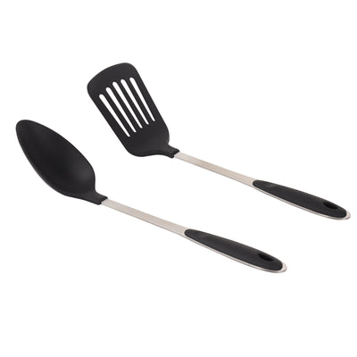 Royalford RF5858 12 Pcs Non Stick Cookware Set with Lids Frypans Saucepans and Nylon Utensils | Dishwasher Safe | Compatible with Gas, Electric, and Halogen Stoves