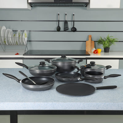 Royalford 12pcs non-stick cookware set RF5858– includes casseroles, frypans, saucepans & utensils. Durable, easy to clean & perfect for all stovetops