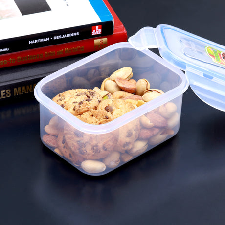 Royalford RF5890 500ML airtight food storage box | BPA-free transparent container with 4-side locking lid| freezer, microwave safe without lid, dishwasher safe|