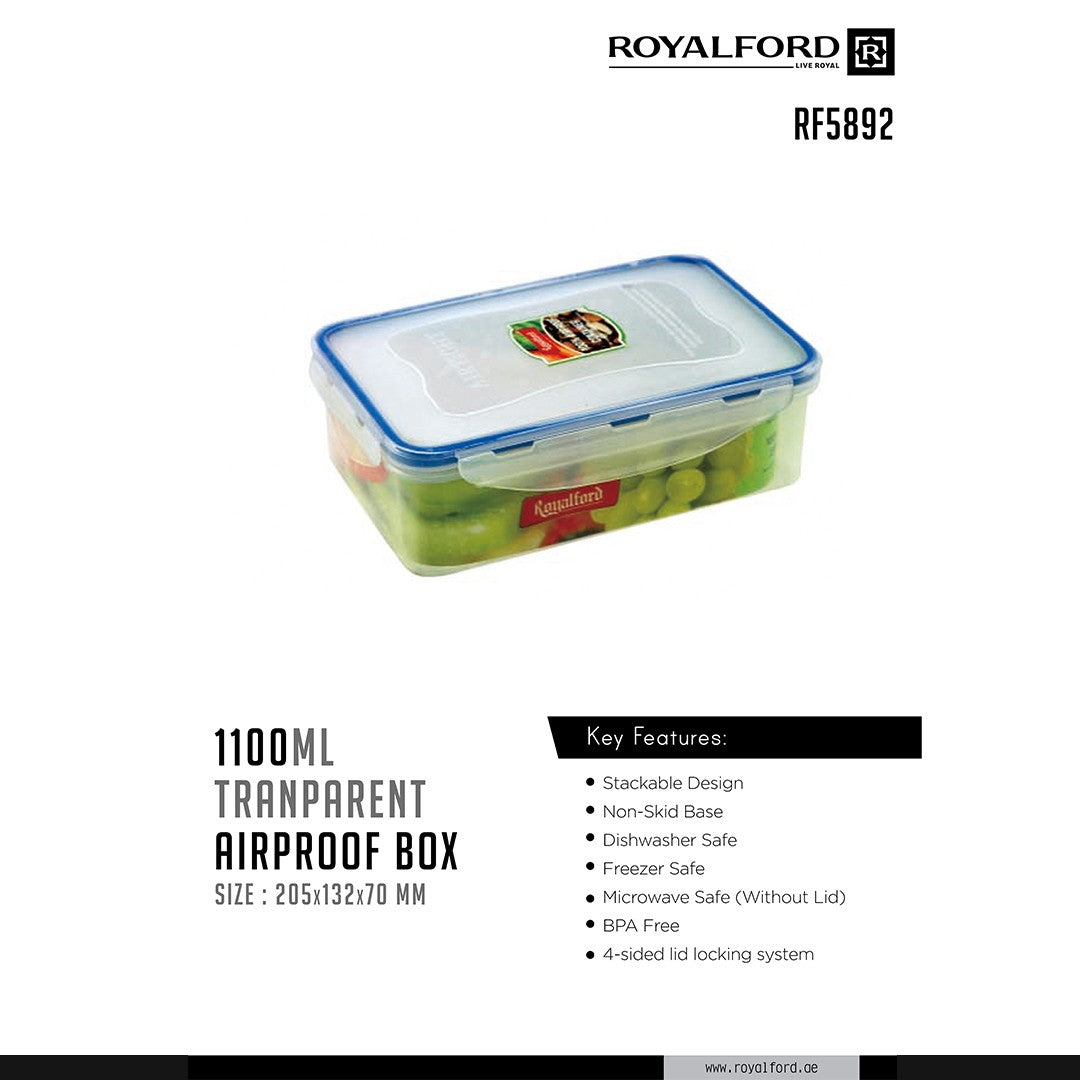 Royalford RF5892 Airtight Food Storage Container | BPA Free Leak Proof Kitchen Storage Box | Silicone Sealing Ring | Durable Food Organizer for Dry Foods and Snacks
