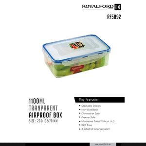 Royalford RF5892 Airtight Food Storage Container | BPA Free Leak Proof Kitchen Storage Box | Silicone Sealing Ring | Durable Food Organizer for Dry Foods and Snacks