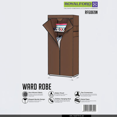 Royalford RF6069N Fabric Wardrobe | Non-Woven Cloth Cupboard | Waterproof Dust-Proof Fabric Cover | Strong Metal Pipes with Tee Connectors | Clothes Hanging Rod