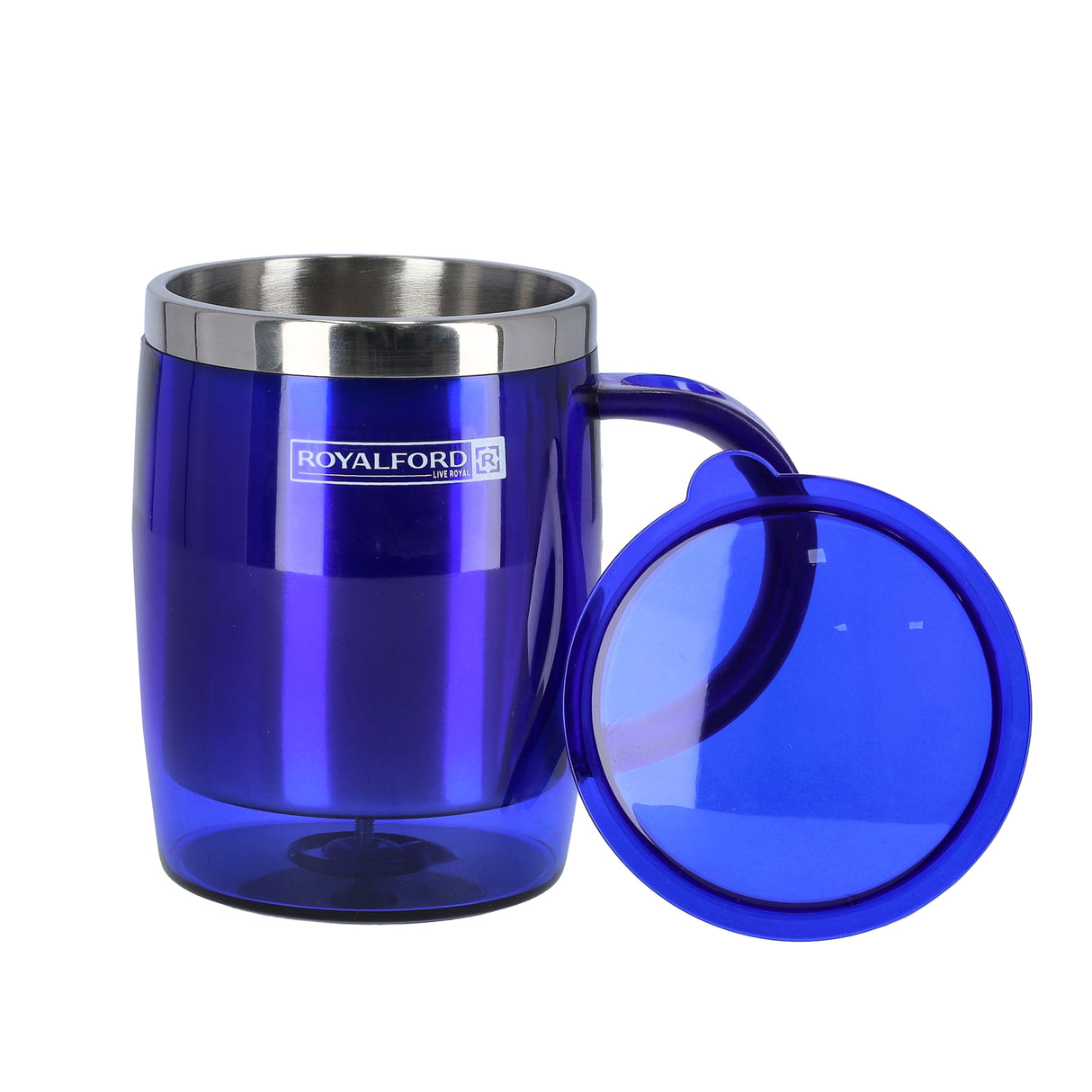 Royalford RF6154BL Double Wall Travel Mug | 400ML Stainless Steel Insulated Coffee Cup | BPA Free Leak Resistant Thermal Mug for Hot & Cold Drinks | Portable Travel Mug