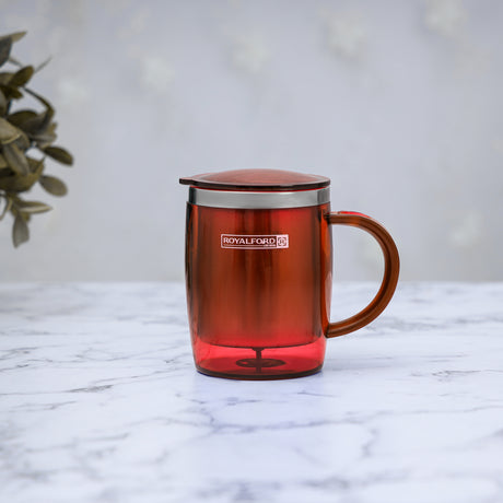 Royalford RF6154 Double Wall Travel Mug | 400ML Stainless Steel Coffee Mug with Lid| BPA Free Insulated Thermal Cup for Hot & Cold Drinks| Portable Office & Travel Mug