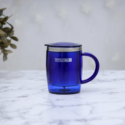 Royalford RF6154BL Double Wall Travel Mug | 400ML Stainless Steel Insulated Coffee Cup | BPA Free Leak Resistant Thermal Mug for Hot & Cold Drinks | Portable Travel Mug