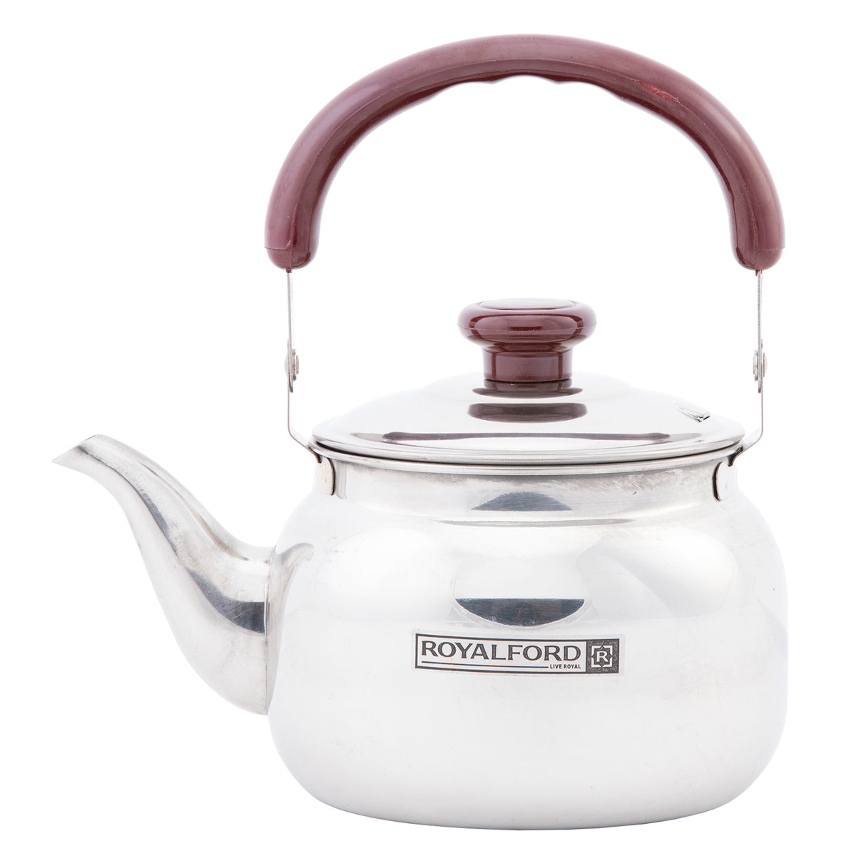 Royalford RF6186 2L Stainless Steel Whistling Kettle | Durable Mirror Finish Tea Kettle with Heat Resistant Handle | Loud Whistle | Suitable for Gas & Electric Stoves