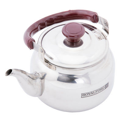 Royalford RF6186 2L Stainless Steel Whistling Kettle | Durable Mirror Finish Tea Kettle with Heat Resistant Handle | Loud Whistle | Suitable for Gas & Electric Stoves