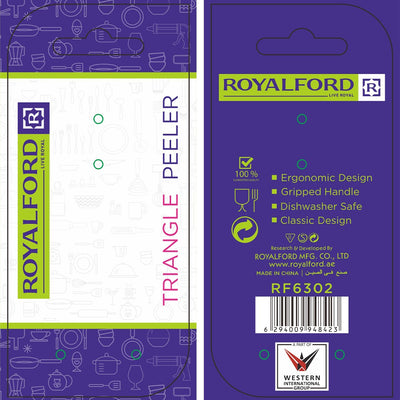 Royalford RF6302 triangle peeler| ergonomic grip, stainless steel blade & gripped handle for control| classic design, dishwasher safe, for fruits and vegetables|