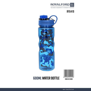 RoyalFord RF6419 600ml Water Bottle | Blue Camouflage Leakproof Reusable Bottle with Carry Loop for School, Gym, Travel & Outdoor Use | BPA Free Lightweight Bottle