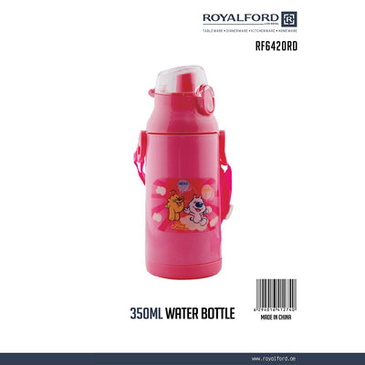 Royalford RF6420RD Kids Water Bottle 350ML with Adjustable Carry Strap | Leakproof Flip Top Lid | BPA Free Plastic School Water Bottle for Kids, Travel & Outdoor Use