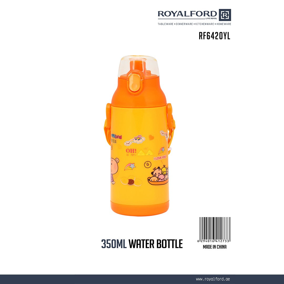 Royalford RF6420YL Kids Water Bottle 350ML | BPA Free | Leakproof Cartoon School Water Bottle with Strap |  Durable Children Drinking Bottle for School, Travel & Picnic