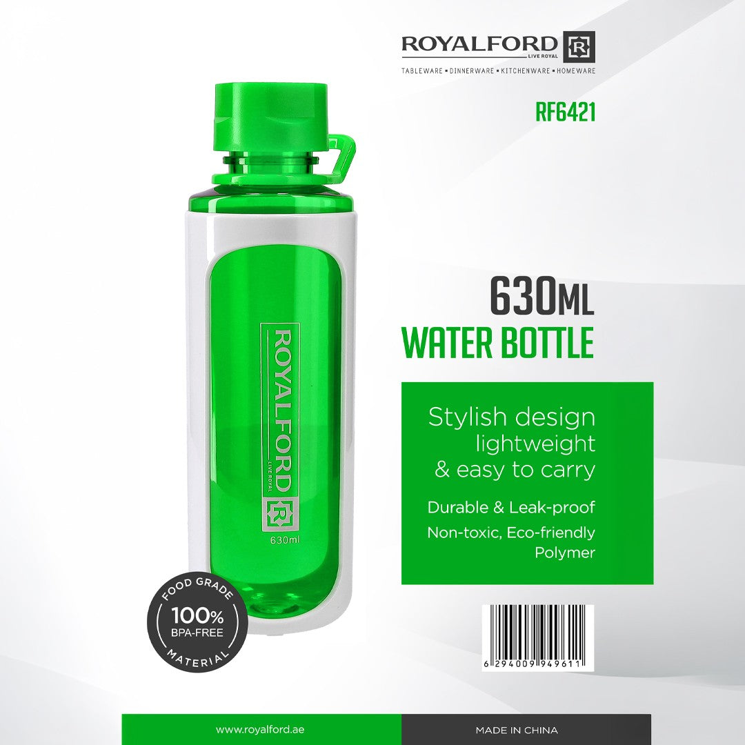 Royalford RF6421 630ML BPA Free Water Bottle | Leakproof Lightweight Reusable Drinking Bottle with Handle | Durable Eco Friendly Bottle for Gym, School, Office & Travel