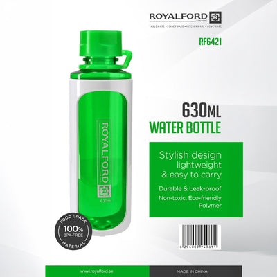Royalford RF6421 630ML BPA Free Water Bottle | Leakproof Lightweight Reusable Drinking Bottle with Handle | Durable Eco Friendly Bottle for Gym, School, Office & Travel