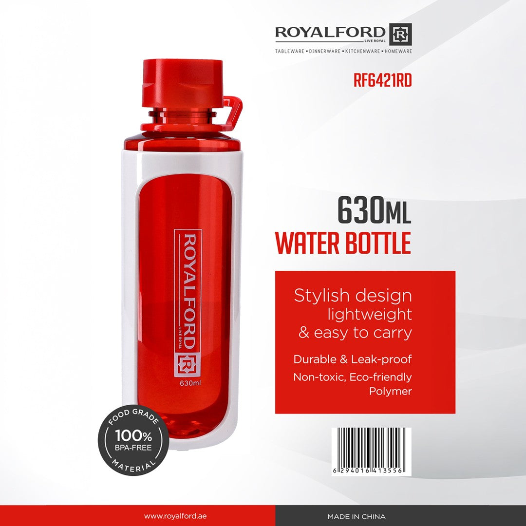 Royalford RF6421RD 630ML BPA Free Water Bottle | Leakproof Lightweight Reusable Drinking Bottle with Carry Handle | Eco Friendly Drinking Bottle for Gym, School & Office