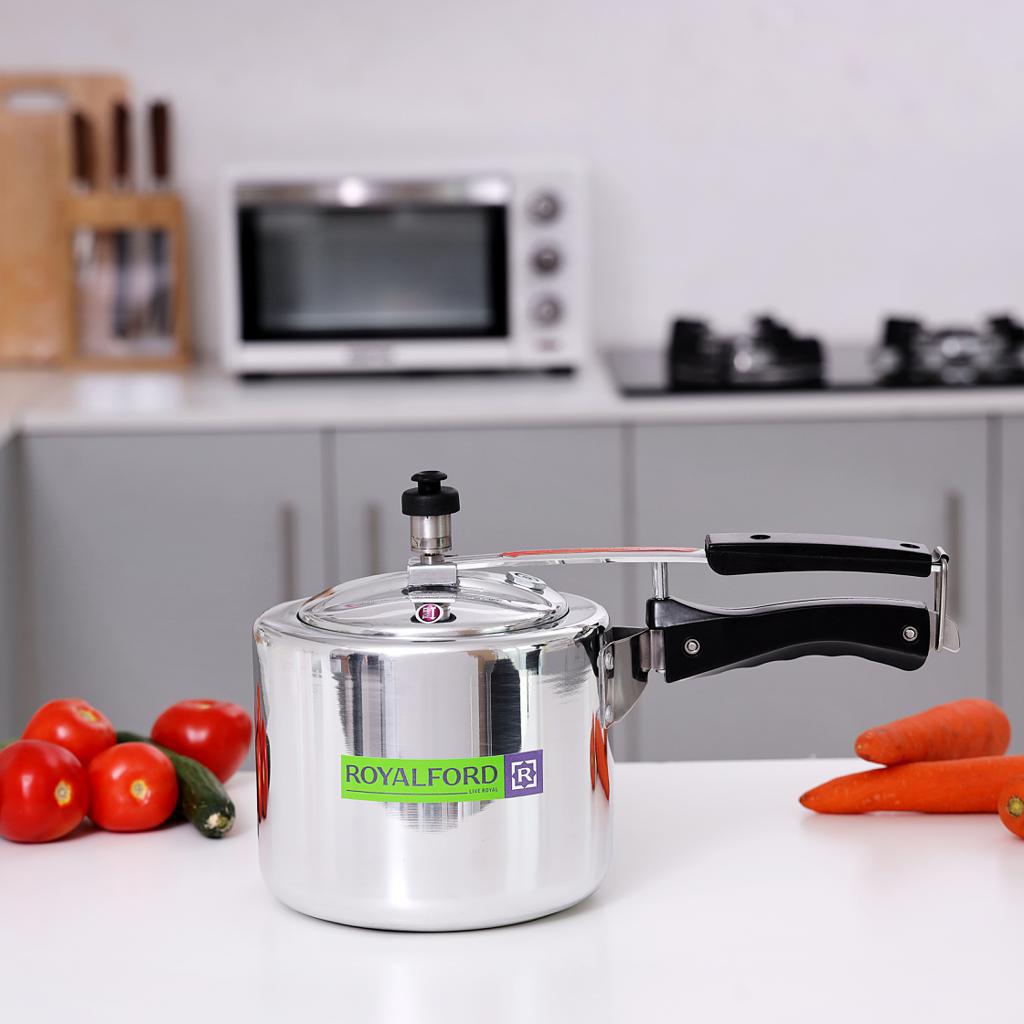 Royalford RF6540 3L Pressure Cooker | Virgin Aluminium Strong Body | Heavy Base | Whistling Weight Valve | Free Gasket & Safety Valve | 5-Years Warranty | Safe Cooking