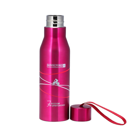 Royalford RF6605PN  Stainless Steel Vacuum Bottle | 450ml Capacity |  Double Wall Insulated Hot & Cold Flask | 304 Steel Inner | Leak Resistant Lid & Carry Strap