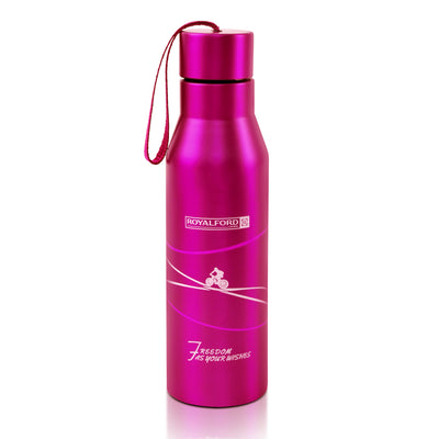 Royalford RF6605PN  Stainless Steel Vacuum Bottle | 450ml Capacity |  Double Wall Insulated Hot & Cold Flask | 304 Steel Inner | Leak Resistant Lid & Carry Strap