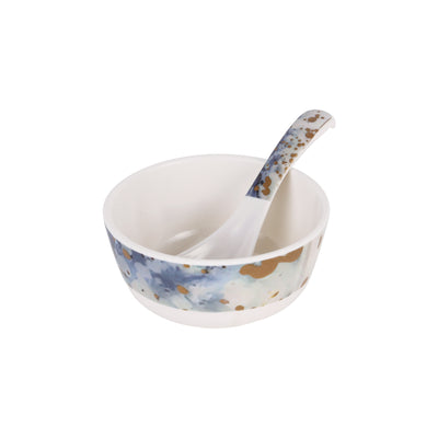 Royalford RF6718 45-Piece Melamine Dinner Set | Elegant Blue & Gold Design | Chip-Resistant | Lightweight Dinnerware| Food Grade Premium Tableware for Home Dining