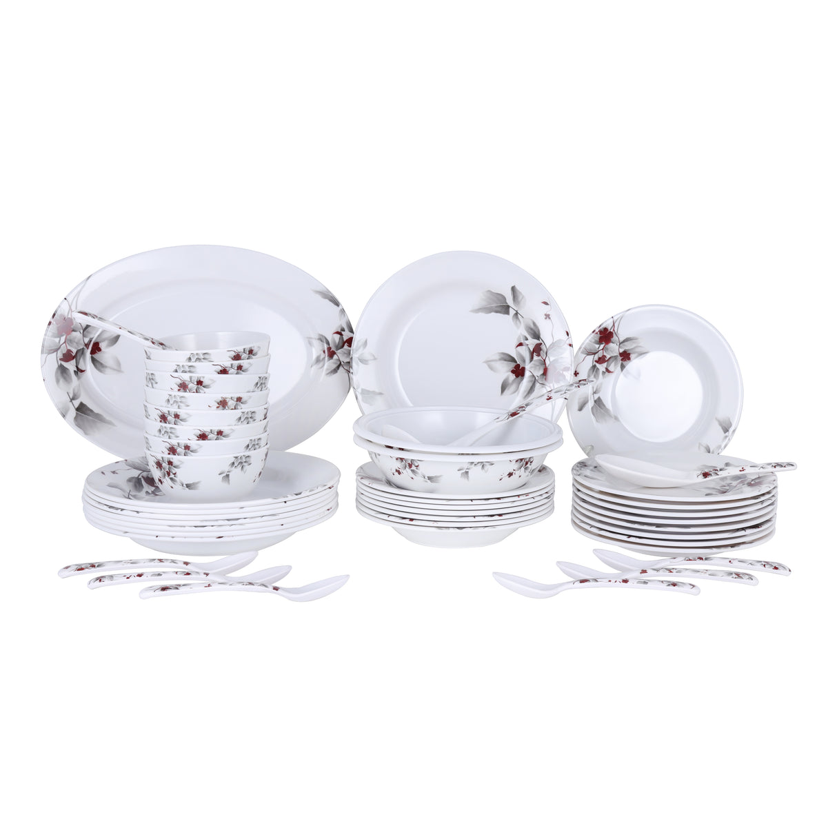 Royalford RF6719 45-Piece Melamine Dinner Set | Floral Design | Lightweight Chip-Resistant Dinnerware for Everyday Family Dining, Parties and Special Occasions