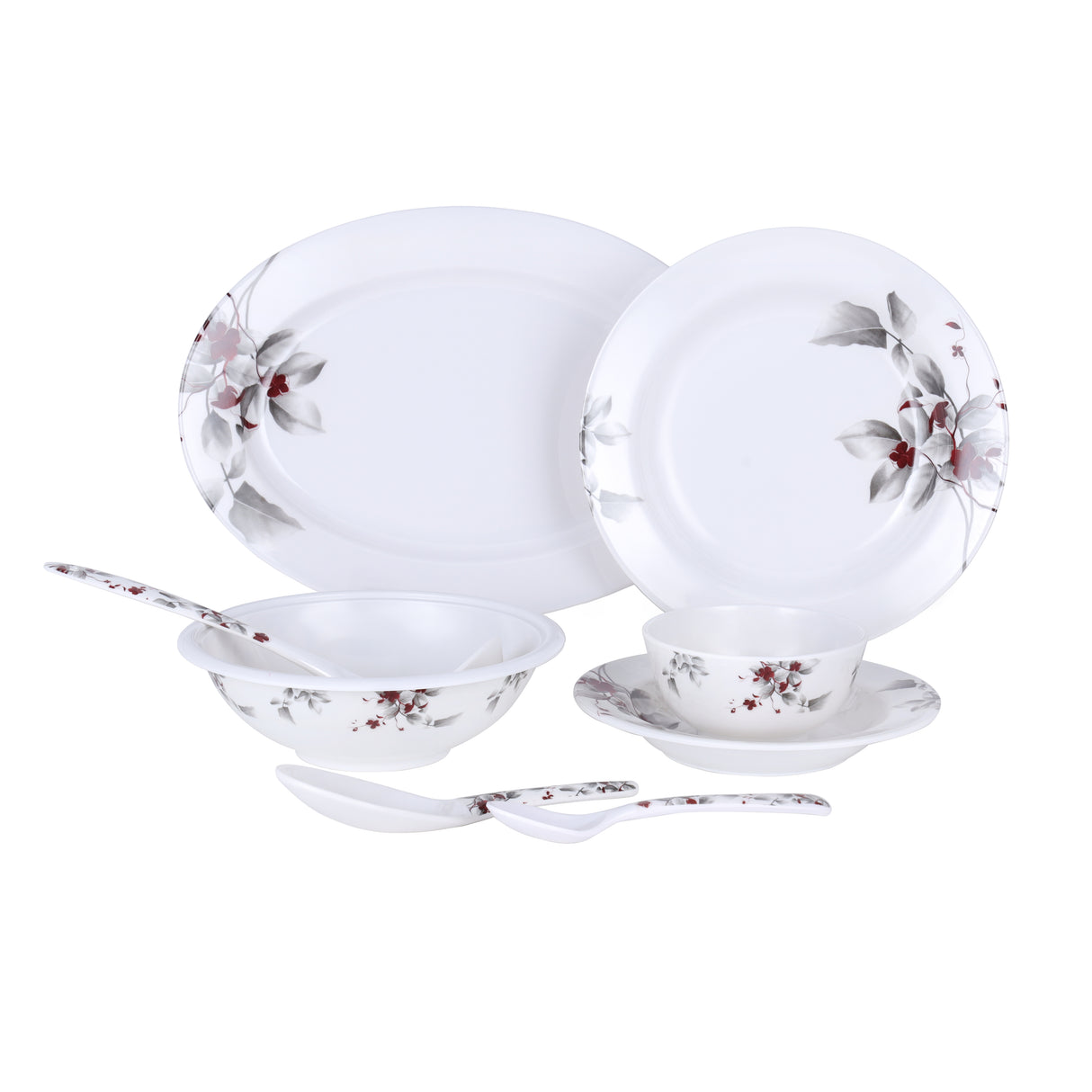 Royalford RF6719 45-Piece Melamine Dinner Set | Floral Design | Lightweight Chip-Resistant Dinnerware for Everyday Family Dining, Parties and Special Occasions