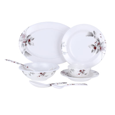 Royalford RF6719 45-Piece Melamine Dinner Set | Floral Design | Lightweight Chip-Resistant Dinnerware for Everyday Family Dining, Parties and Special Occasions