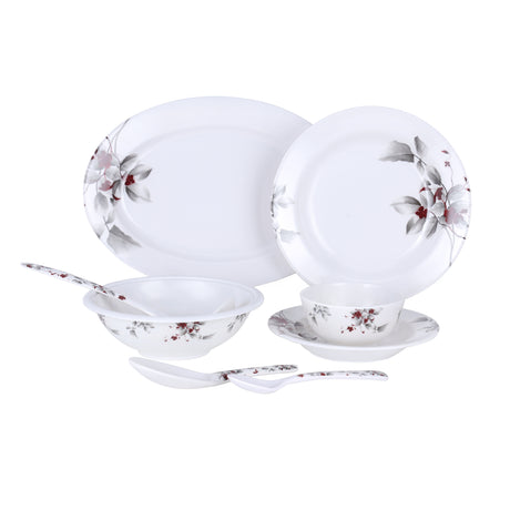 Royalford RF6719 45-Piece Melamine Dinner Set | Floral Design | Lightweight Chip-Resistant Dinnerware for Everyday Family Dining, Parties and Special Occasions