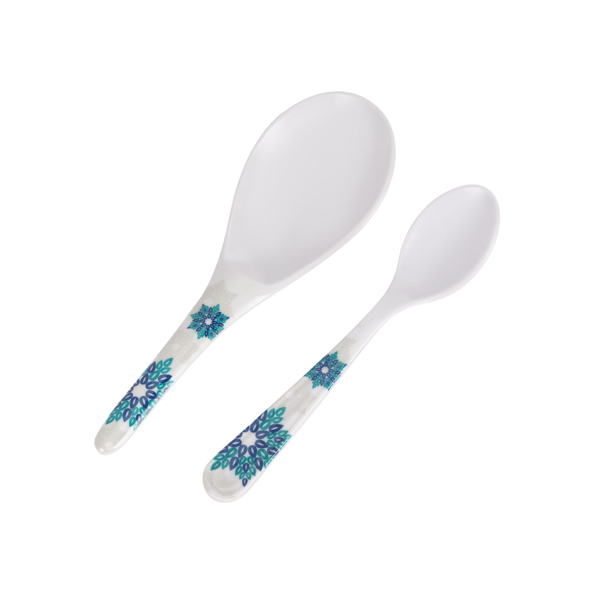 Royalford RF6720 Melamine Dinner Set 40 PCS | Stylish Blue Floral Pattern | Break & Stain Resistant Plates, Bowls, Spoons & Serving Ware | Complete Family Tableware Set