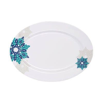 Royalford RF6720 Melamine Dinner Set 40 PCS | Stylish Blue Floral Pattern | Break & Stain Resistant Plates, Bowls, Spoons & Serving Ware | Complete Family Tableware Set