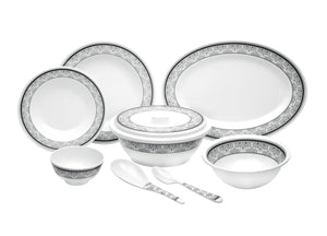 Royalford RF6721 Melamine Ware 40 PCS Dinner Set | Elegant Design | Durable Break-Resistant Tableware | Includes Plates, Bowls, Spoons, Oval Dish & Serving Bowl