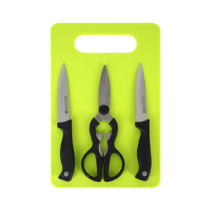 Royalford RF6968 Kitchen Gadget Set | 4PCS Stainless Steel Knife Set with Kitchen Scissors and Cutting Board | Multipurpose Kitchen Tools for Cutting, Chopping & Slicing