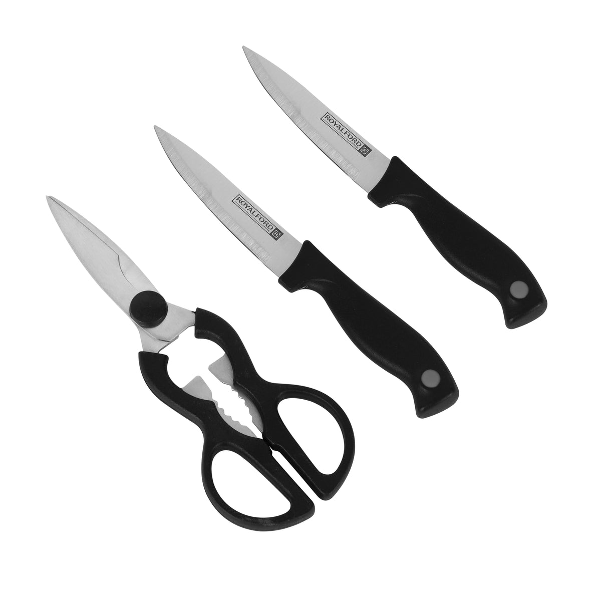 Royalford RF6968 Kitchen Gadget Set | 4PCS Stainless Steel Knife Set with Kitchen Scissors and Cutting Board | Multipurpose Kitchen Tools for Cutting, Chopping & Slicing