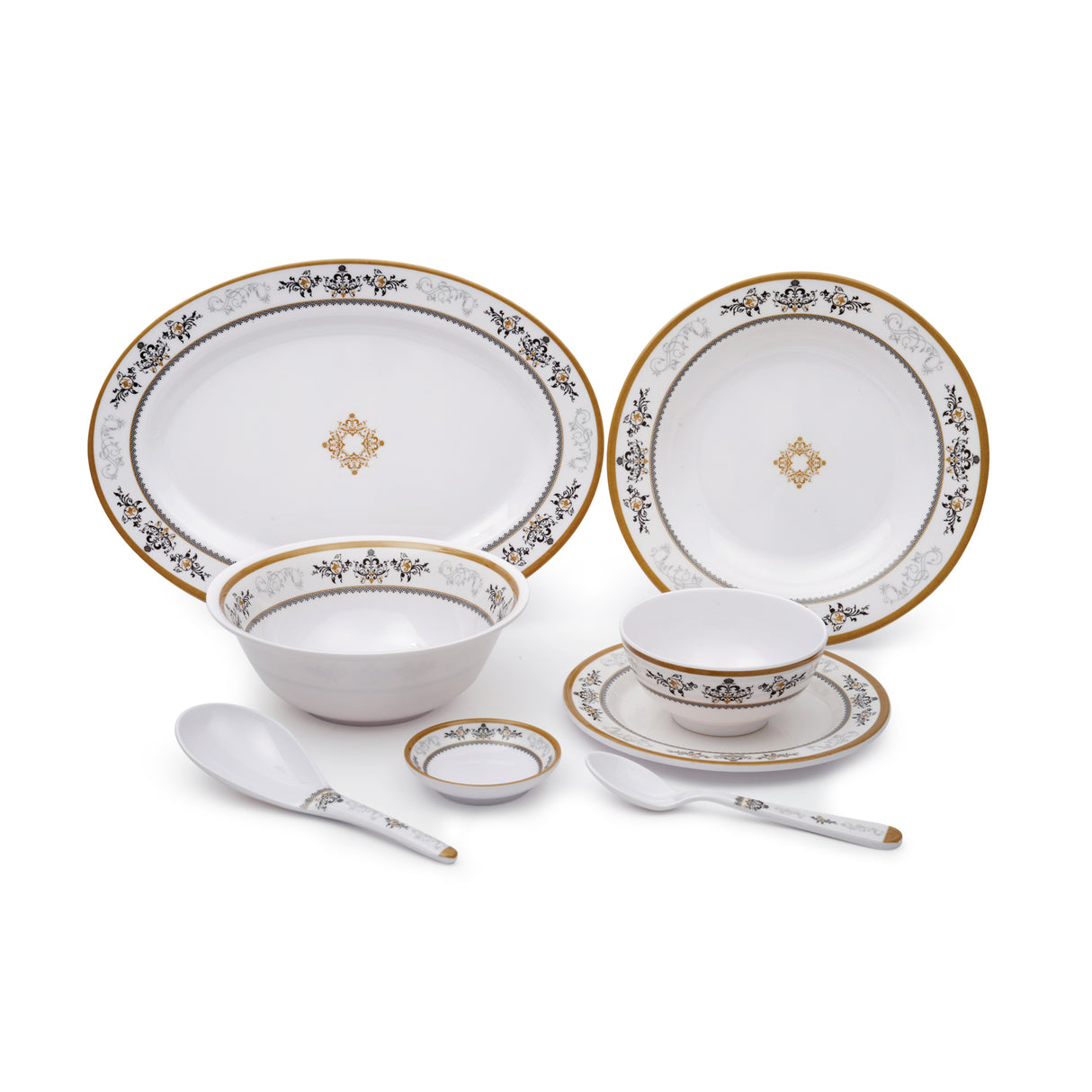 Royalford RF6971 35-Piece Melamine Dinner Set |  Break Resistant |  Dishwasher Safe |  Elegant Dinnerware Set for Everyday Dining, Family Meals & Special Occasions