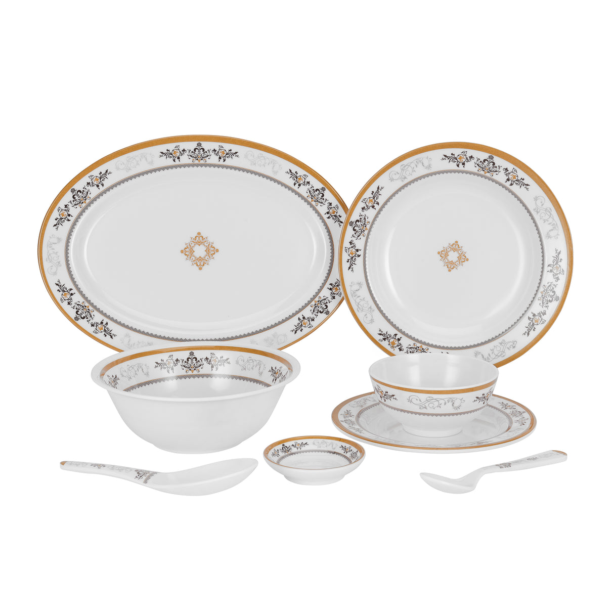 Royalford RF6971 35-Piece Melamine Dinner Set |  Break Resistant |  Dishwasher Safe |  Elegant Dinnerware Set for Everyday Dining, Family Meals & Special Occasions