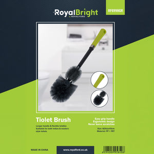 Royalford RF6998GR toilet brush | dual head design, long handle and ergonomic grip| flexible bristles, scratch-free, durable PP+PET, ideal for all toilet types|