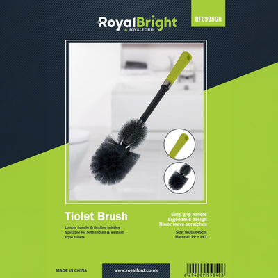 Royalford RF6998GR toilet brush | dual head design, long handle and ergonomic grip| flexible bristles, scratch-free, durable PP+PET, ideal for all toilet types|