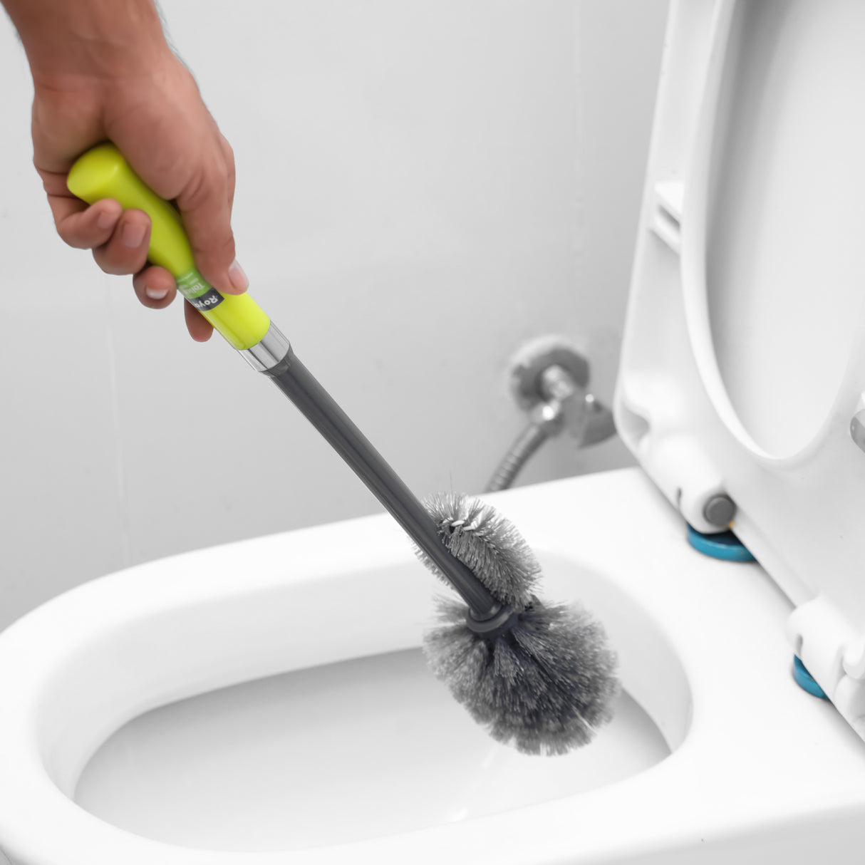 Royalford RF6998GR toilet brush | dual head design, long handle and ergonomic grip| flexible bristles, scratch-free, durable PP+PET, ideal for all toilet types|