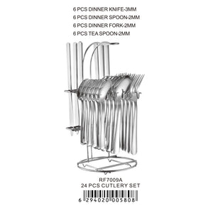 Royalford RF7009 25-piece stainless steel cutlery set with elegant stand | rust-resistant mirror finish, ergonomic design, durable build, perfect for everyday dining