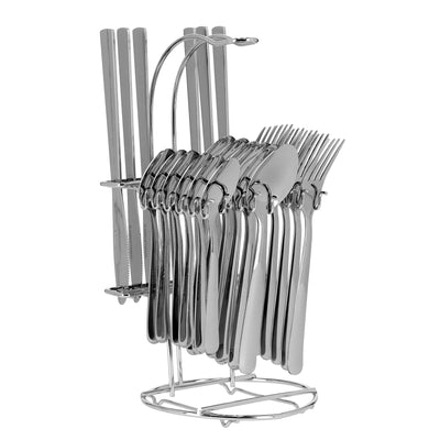 Royalford RF7009 25-piece stainless steel cutlery set with elegant stand | rust-resistant mirror finish, ergonomic design, durable build, perfect for everyday dining
