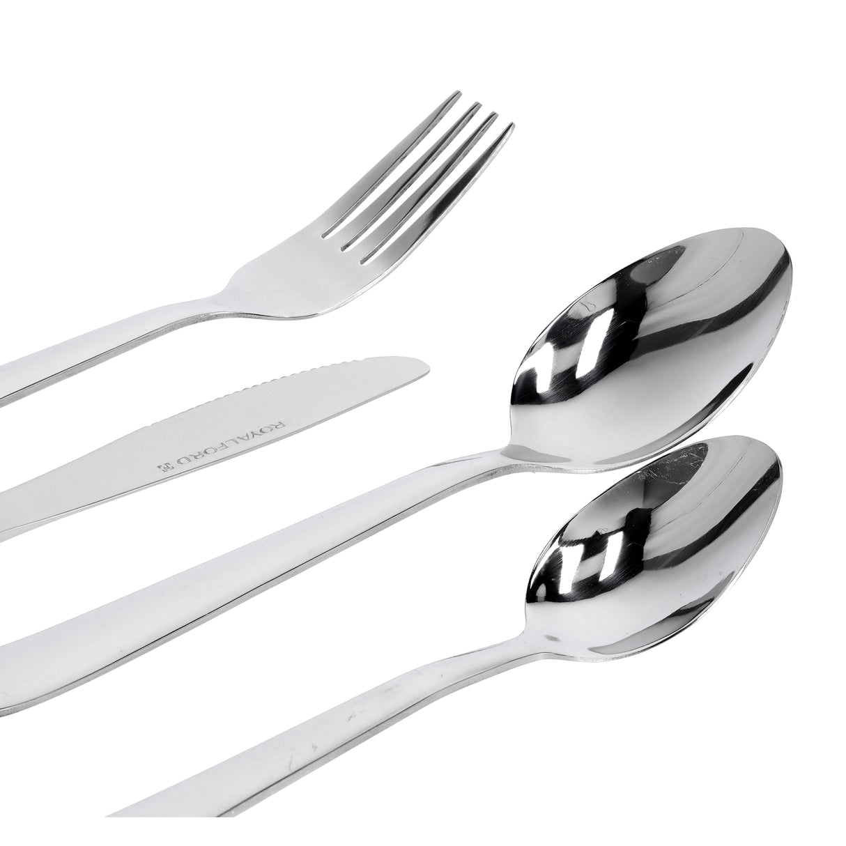 Royalford RF7009 25-piece stainless steel cutlery set with elegant stand | rust-resistant mirror finish, ergonomic design, durable build, perfect for everyday dining