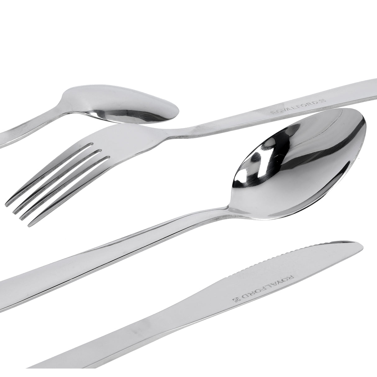 Royalford RF7009 25-piece stainless steel cutlery set with elegant stand | rust-resistant mirror finish, ergonomic design, durable build, perfect for everyday dining