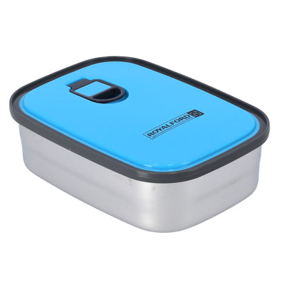 Royalford RF7014BL 680ML Stainless Steel Rectangle Food Container | Leakproof Airtight Lid|  BPA Free Food Storage Lunch Box with Sealing Ring for Office, School, Travel