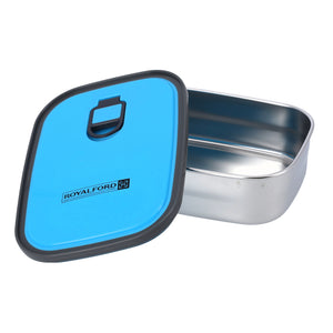 Royalford RF7014BL 680ML Stainless Steel Rectangle Food Container | Leakproof Airtight Lid|  BPA Free Food Storage Lunch Box with Sealing Ring for Office, School, Travel