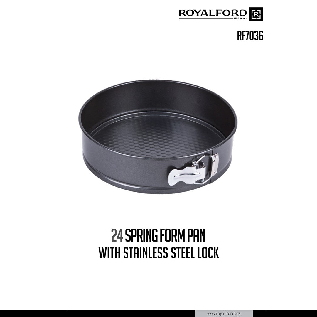 Royalford RF7036 24cm Non-Stick Spring Form Cake Pan | Stainless Steel Lock and Removable Base | Easy Release Bakeware | Round Baking Pan for Cheesecake & Sponge Cakes