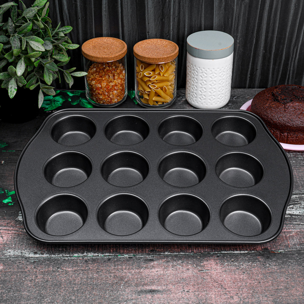 Royalford RF7042 12 Cup Muffin Pan | Non-Stick Baking Tray | Carbon Steel Cupcake & Muffin Tin with Even Heat Distribution | Durable Oven Safe Bakeware for Home Baking