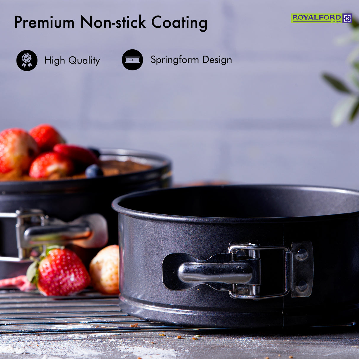 Royalford RF7046 3PCS Spring Form Set | Non-Stick| Oven Safe Bakeware | Round, Heart & Mini Cake Moulds for Perfect Cheesecakes, Baking & Easy Release Durable Design