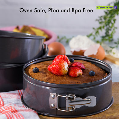 Royalford RF7046 3PCS Spring Form Set | Non-Stick| Oven Safe Bakeware | Round, Heart & Mini Cake Moulds for Perfect Cheesecakes, Baking & Easy Release Durable Design