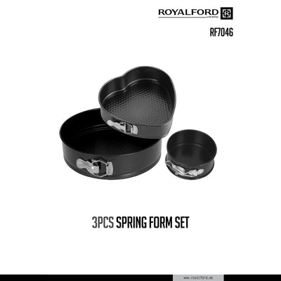 Royalford RF7046 3PCS Spring Form Set | Non-Stick| Oven Safe Bakeware | Round, Heart & Mini Cake Moulds for Perfect Cheesecakes, Baking & Easy Release Durable Design