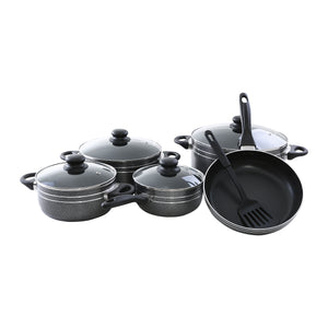 Royalford RF7065 10 Pcs Non-Stick Cookware Set  | Glass Lids | 3 Layer Coating |  Strong Aluminium Body  &  Heat-Resistant Bakelite Handles for Everyday Cooking