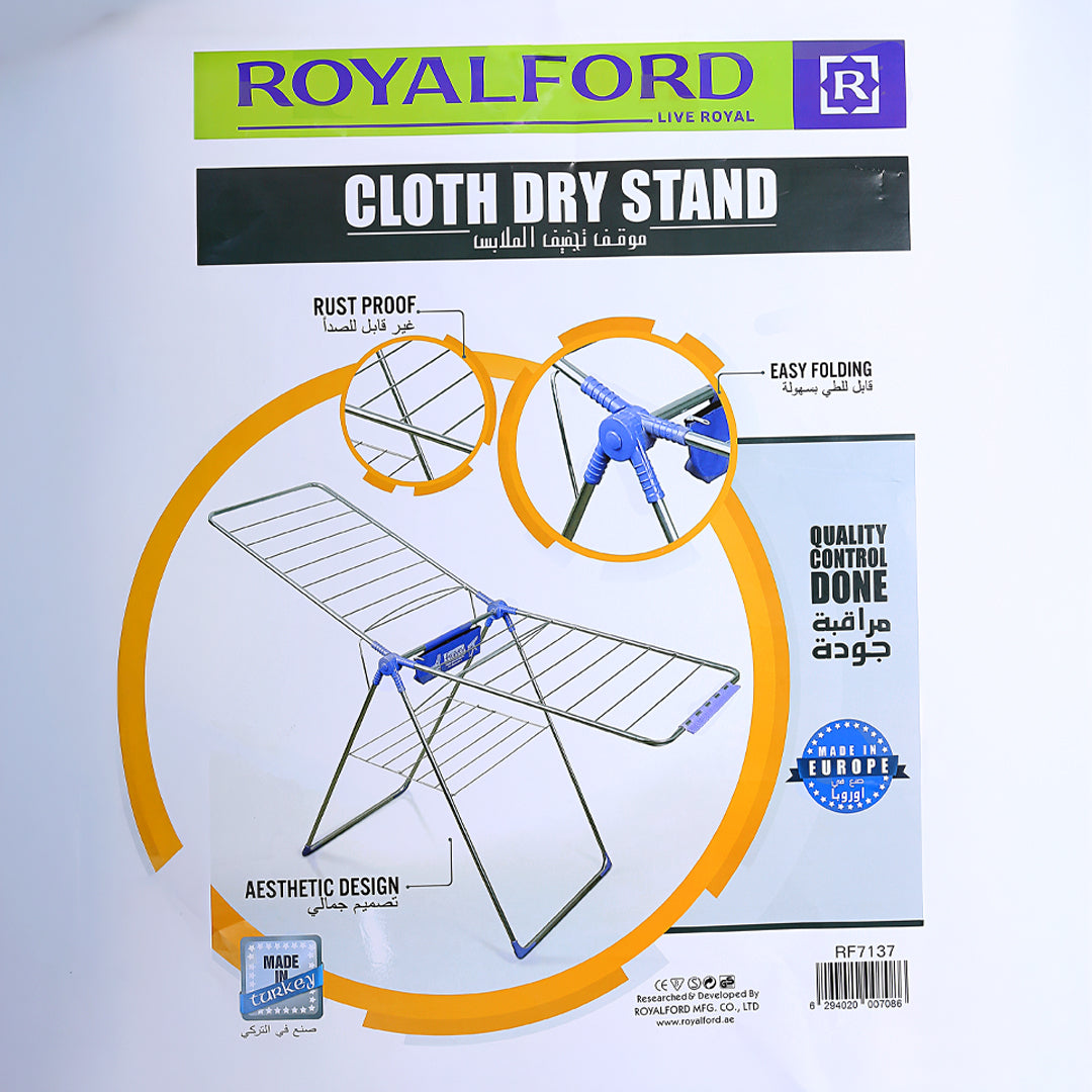 RoyalFord RF7137 Foldable Cloth Dry Stand | Rust Proof Metal Laundry Drying Rack with Easy Folding Design | Durable Indoor & Outdoor Clothes Airer | Perfect for Home Use